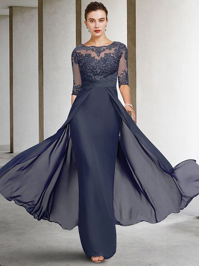 Sheath / Column Plus Size Curve Mother of the Bride Dresses Elegant Dress Formal Floor Length Half Sleeve Jewel Neck Chiffon main image 1