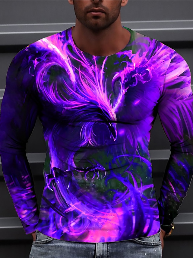  Homens Estampas Abstratas Fénix Camiseta Manga Longa Camiseta Impressão 3D Gola Redonda Camisa Designer Casual Grande e Alto Diário Feriado Branco Verde Claro Vermelho Primavera & Outono Roupa S M L