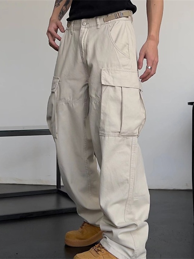  Homme Pantalon Cargo Pantalon Multi poche Jambe droite Plein Confort Respirable Casual du quotidien Vêtement de rue Mélange de Coton Sportif Mode Noir Beige Micro-élastique