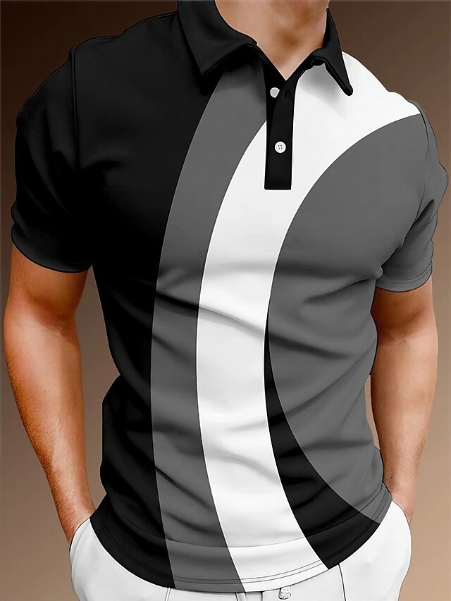  Men's Polo Shirt Golf Shirt Geometry Turndown Green Black Blue Red Brown 3D Print Outdoor Street Short Sleeves Button-Down Print Clothing Apparel Fashion Casual Breathable