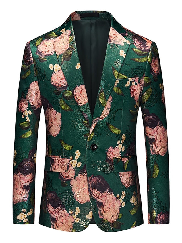  Men's Fashion Party Blazer Plus Size Regular Standard Fit Floral Single Breasted One-button Green 2024