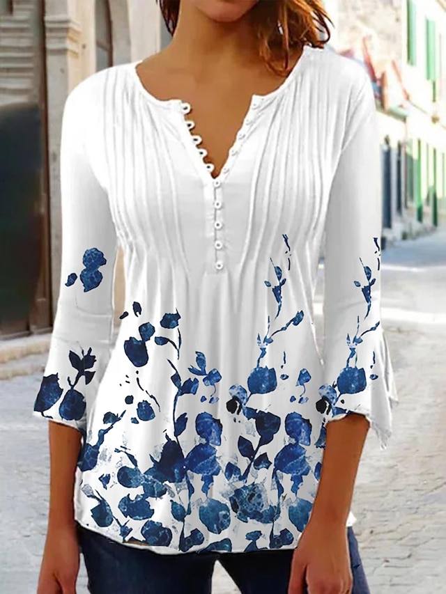Women's Plus Size Shirt Tunic Henley Shirt Blouse Color Gradient Daily ...