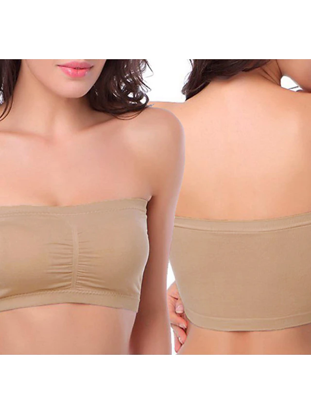 Women's Bandeau Bra Strapless Tube Top Plain Beige Stretch Comfortable Soft Breathable Underwear Spring Summer Casual Daily Invisible Lightweight Seamless 18