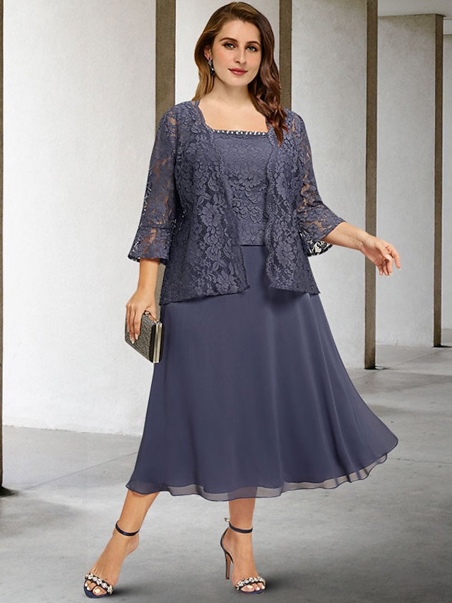 Two Piece A-Line Mother of the Bride Dresses Plus Size Hide Belly Curve ...