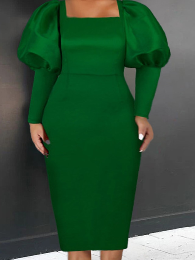 Women S Plus Size Party Dress Solid Color Square Neck Long Sleeve Fall Winter Elegant Formal