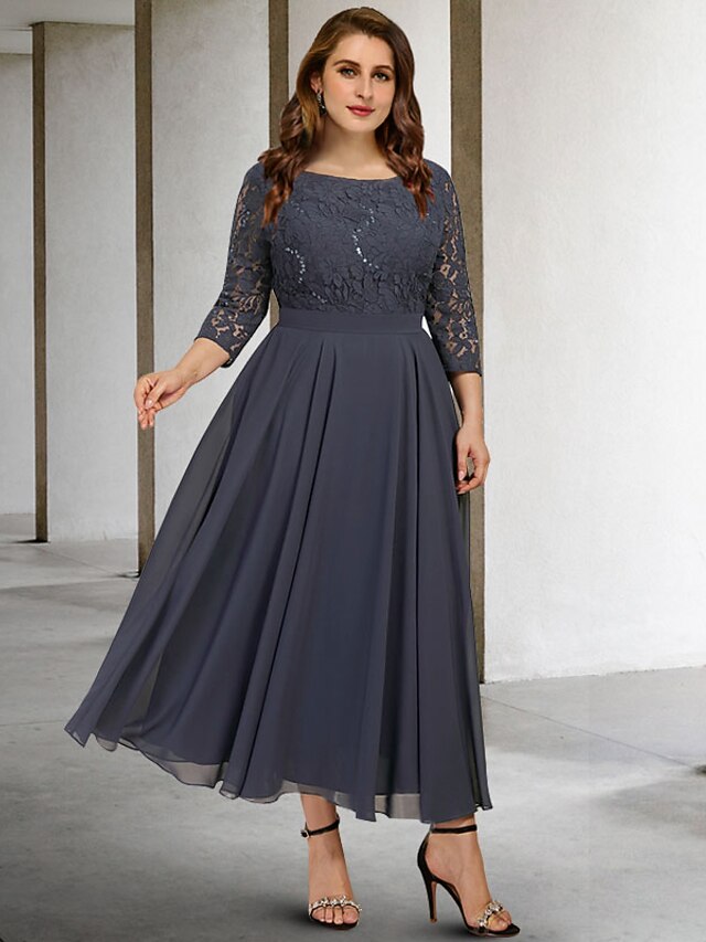 A-Line/Princess Plunging Neck 3/4 Length Sleeve Floor-Length Pleats Feather Mother Of The Bride Dresses