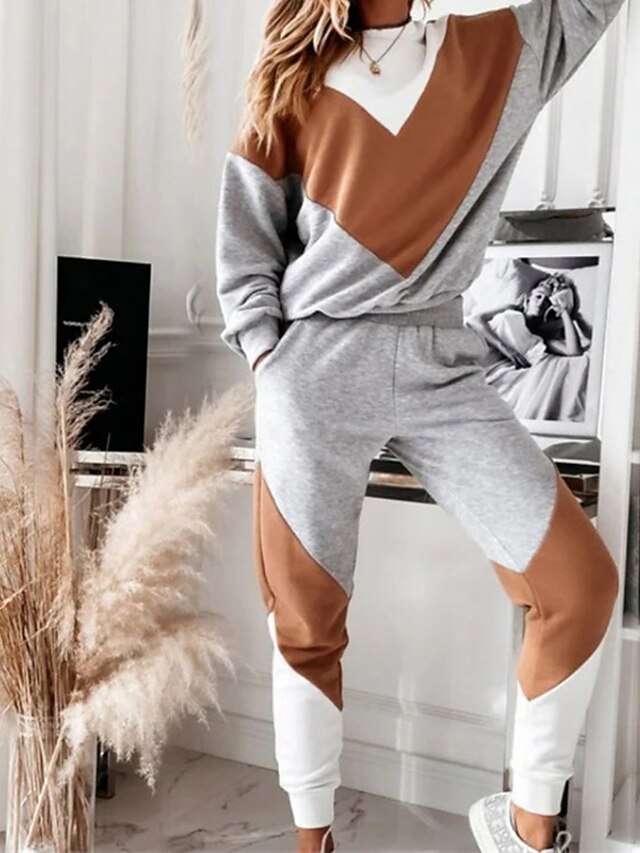 Dames Loungewear Sets 2-delig Lapwerk Modieus Sport Comfortabel Huis Straat  Vakantie Polyester Warm Strakke ronde hals Lange mouw Trui met capuchon  Pantalon Zak Elastische taille Winter Herfst Grijs 9331545 2023 – $28.99