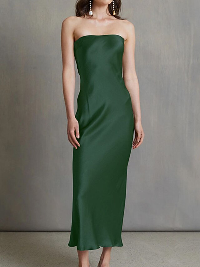 Women‘s Party Dress Satin Dress Sheath Dress Midi Dress Red Blue Green