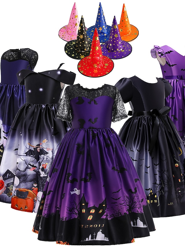  gyerekek kislány ruha állati rajzfilm vonalas ruha előadás halloween sötétkék rövid ujjú hercegnő gyönyörű ruhák halloween tavasz nyár normál fitt 4-12 éves korig