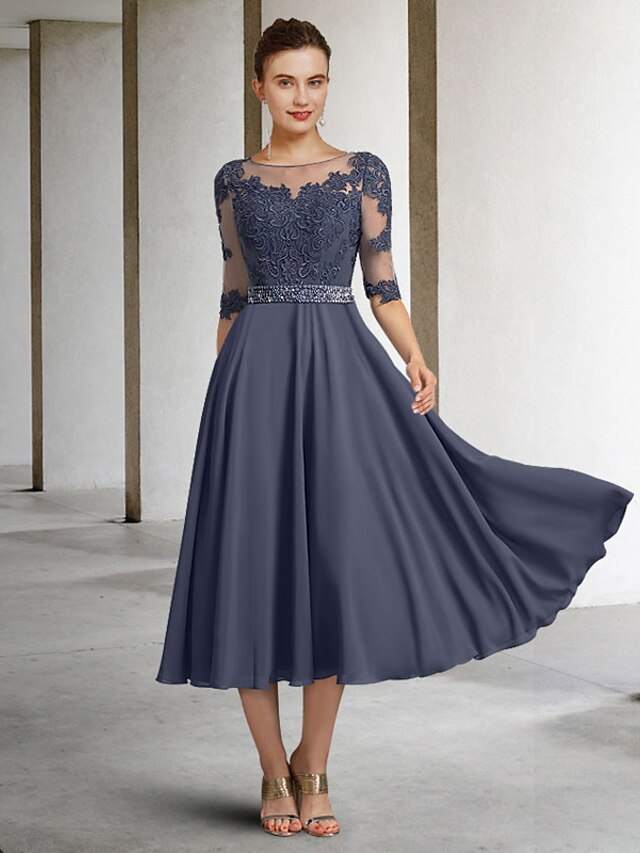 A-Line Mother of the Bride Dress Elegant Luxurious Jewel Neck Tea ...