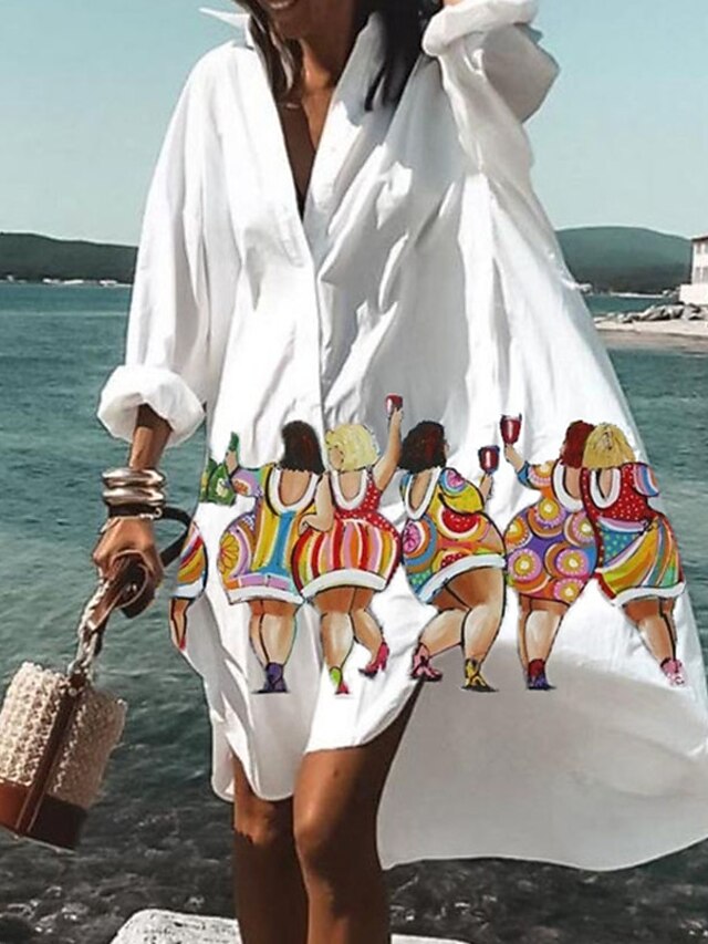 Women's Casual Dress Shirt Dress Knee Length Dress White Blue Yellow