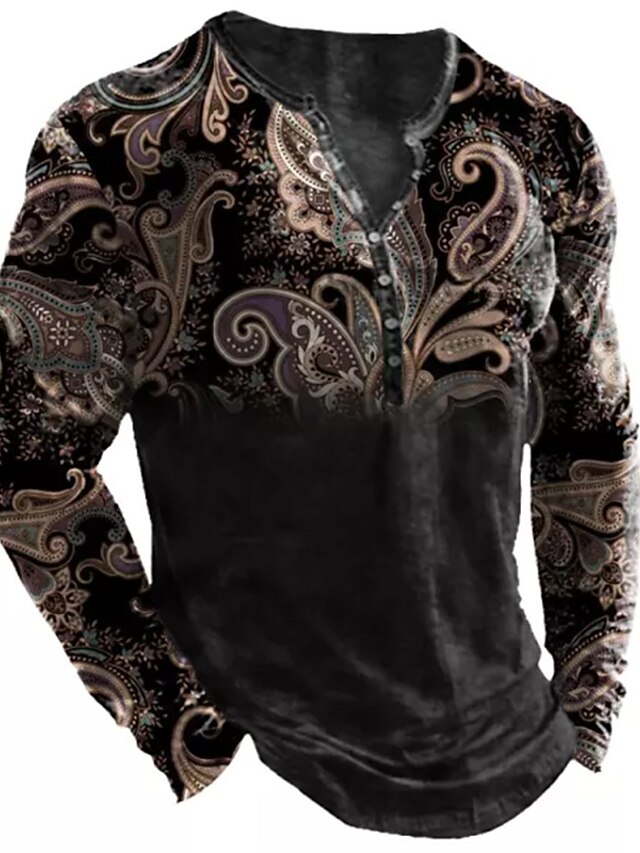 Men's T shirt Tee Henley Shirt Tee Graphic Butterfly Henley Black 3D