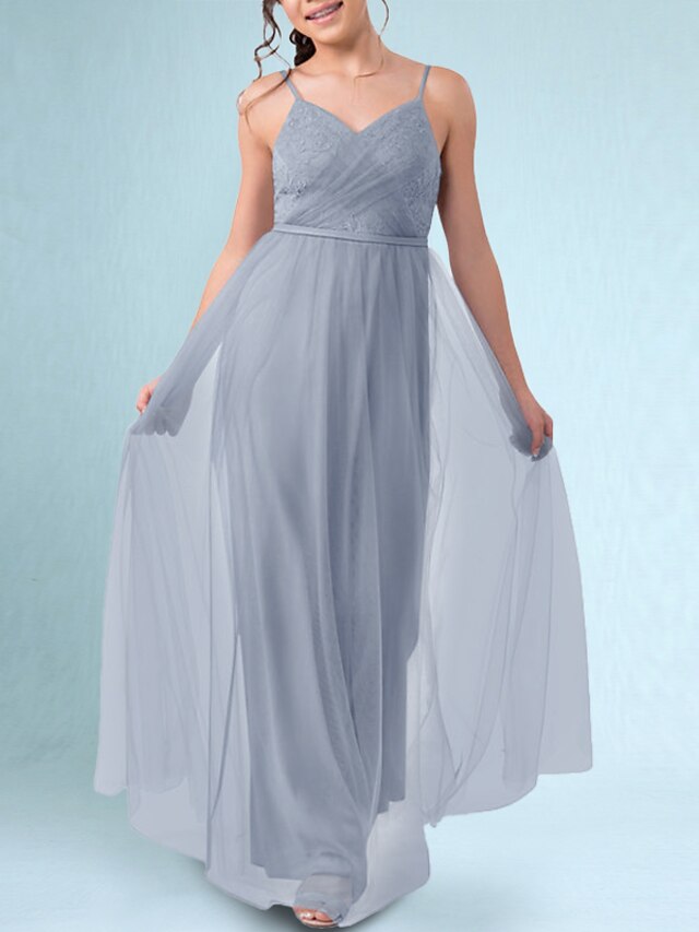 Spaghetti Straps Scoop Chiffon Junior Bridesmaid Dress Ink Blue