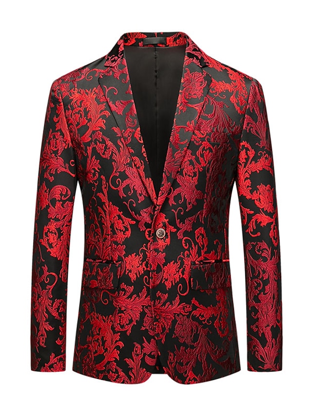  Men's Fashion Party Blazer Plus Size Regular Standard Fit Floral Single Breasted One-button Red 2024