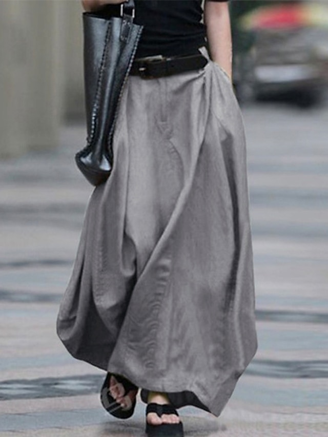 Mujer Falda faldas de trabajo Falda larga Maxi Algodón Negro Amarillo Rojo Gris Oscuro Faldas Verano Sin Forro Básico Calle S M L – $21.99