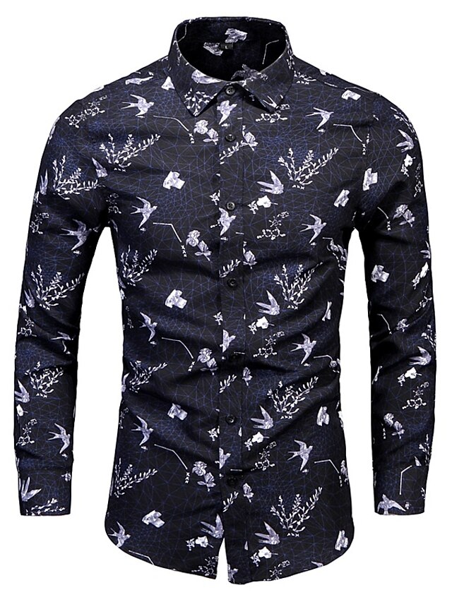 Men's Vintage Shirt Regular Fit Long Sleeve Square Neck Floral