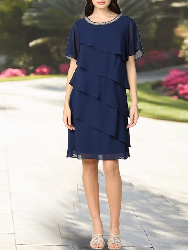 Sheath/Column Round Neck Floral Jacquard Cocktail Dresses Tea-Length Sleeveless Formal Dresses main image 1