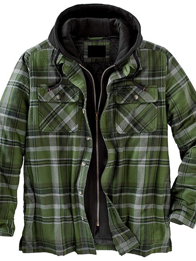 Herren Sherpa Gefütterte Flanell-Hemdjacke Mit Kapuze, Kariertes Hemd
