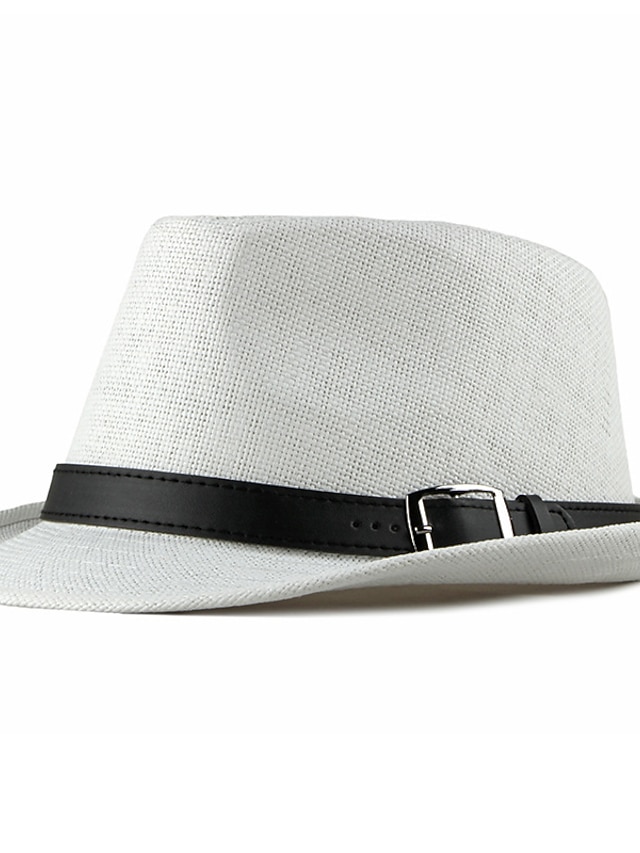 Men's Unisex Straw Hat Sun Hat Panama Hat Fedora Trilby Hat 1 2 Solid / Plain Color