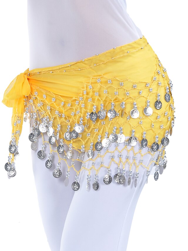 Belly Dance Hip Scarf Coin Beading Womens Training Chiffon Ballroom 2024 1049 8675