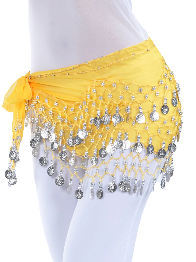 Belly Dance Hip Scarf Coin Beading Womens Training Chiffon Ballroom 2024 1049 3036