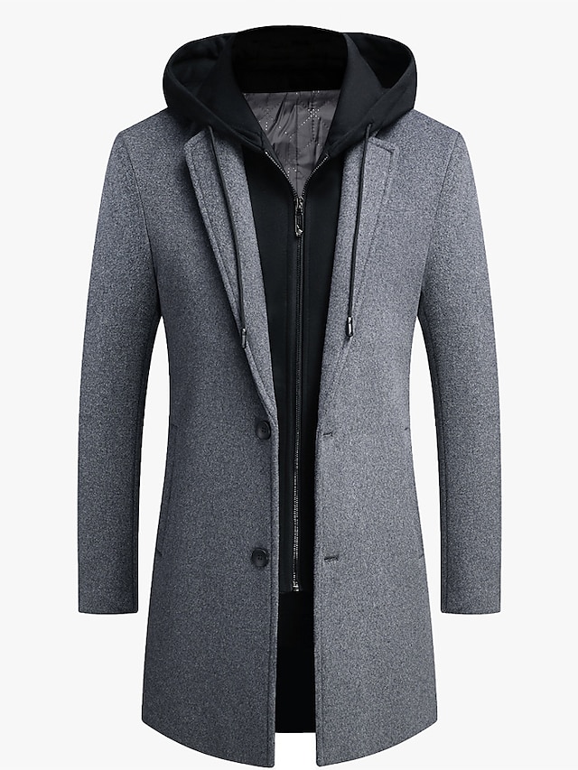  Men's Overcoat Trench Coat Winter Regular Woolen Plain Business Casual Outdoor Street Business Navy Camel Gray Black / Daily / Warm / Wrinkle Reduction / Thermal Warm / Pocket
