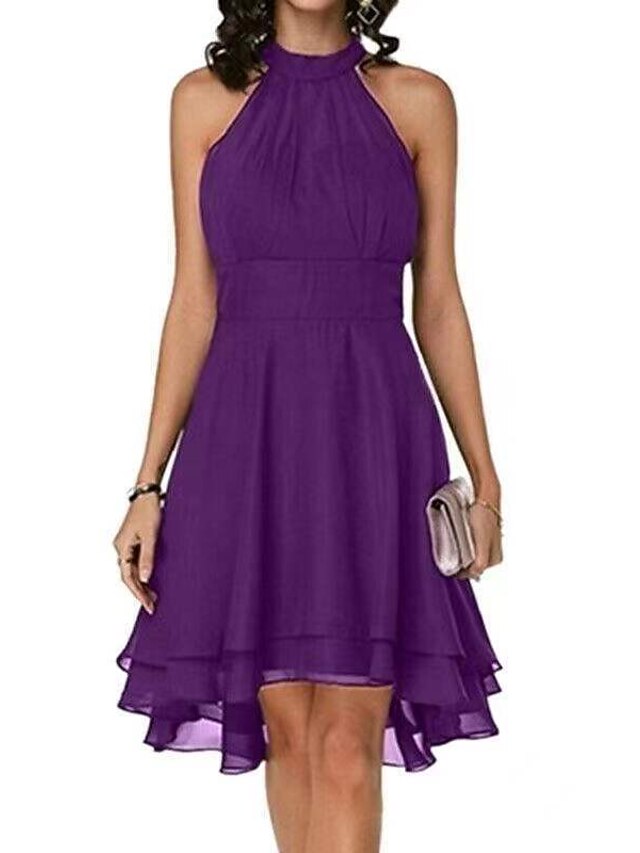 Dames zomeravondjurk mouwloos elegant halter a-lijn hoge taille lange jurken effen kleur kopen vanaf een prijs van 18