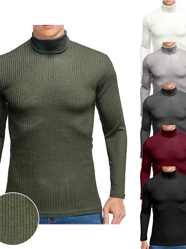  Men's Turtleneck shirt Long Sleeve Shirt Plain Rolled collar Formal Date Long Sleeve Knitted Clothing Apparel Stylish Vintage Style Soft Essential
