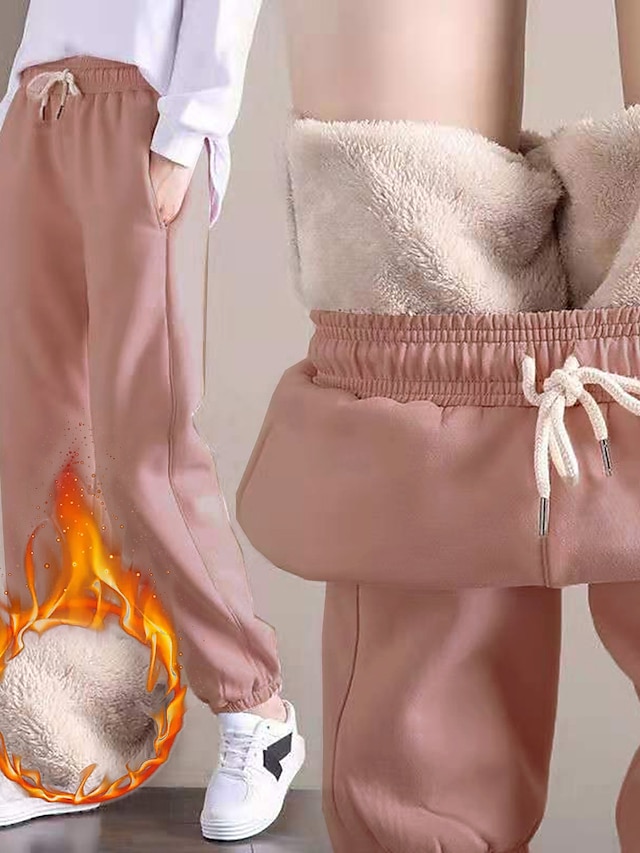  Women's Fleece Pants Sweatpants Joggers Full Length Side Pockets Micro-elastic Mid Waist Hip-Hop Athleisure Leisure Sports Weekend Black Pink S M Fall & Winter
