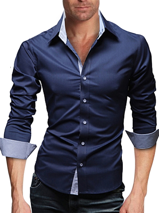  Men's Dress Shirt Button Up Shirt Collared Shirt Wine Black White Long Sleeve Plain Collar Wedding Party Clothing Apparel