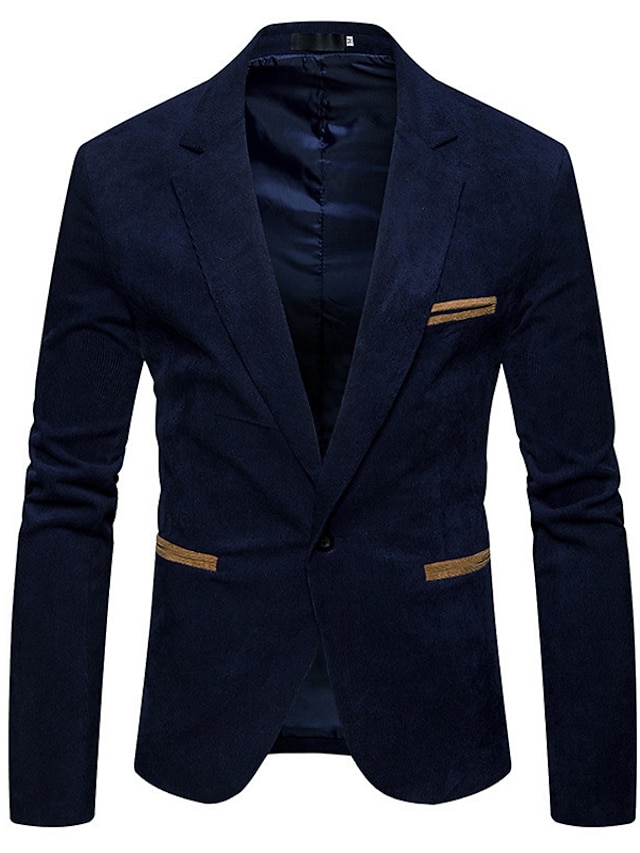 Homens Jaqueta de Veludo Blazer O negócio Férias Durável Casual / Diário Bolsos Inverno Primavera & Outono Cor Sólida / Simples Aquecimento Conforto Colarinho Liso Padrão Vinho Azul Marinho Escuro