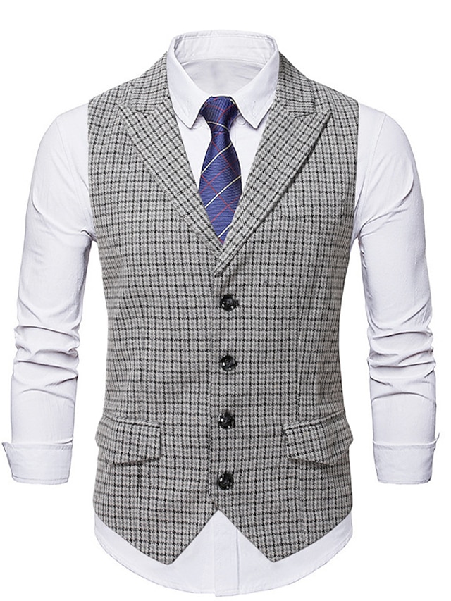 Men's Casual Business Vests Lightweight Waistcoat Plaid Tailored Fit ...