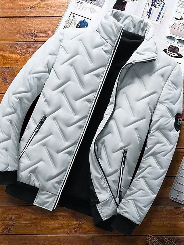  Homens Casaco puffer Jaqueta Bomber Casaco acolchoado Zip Completo Casual Roupa Diária Padrão Casual Diário Na moda A Prova de Vento Manter Quente Outono Inverno Listras e xadrez Preto Verde Claro
