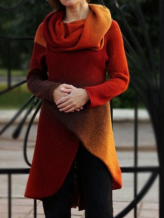 vestido de suéter mujer vestido de invierno vestido de punto mini vestido rojo manga larga color degradado punto invierno otoño halter elegante casual 2022 s m l xl xxl 3xl 9362166 2023 – $26.99