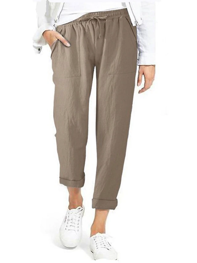 Women's Pants Trousers Capri shorts Baggy Faux Linen Solid Colored ...