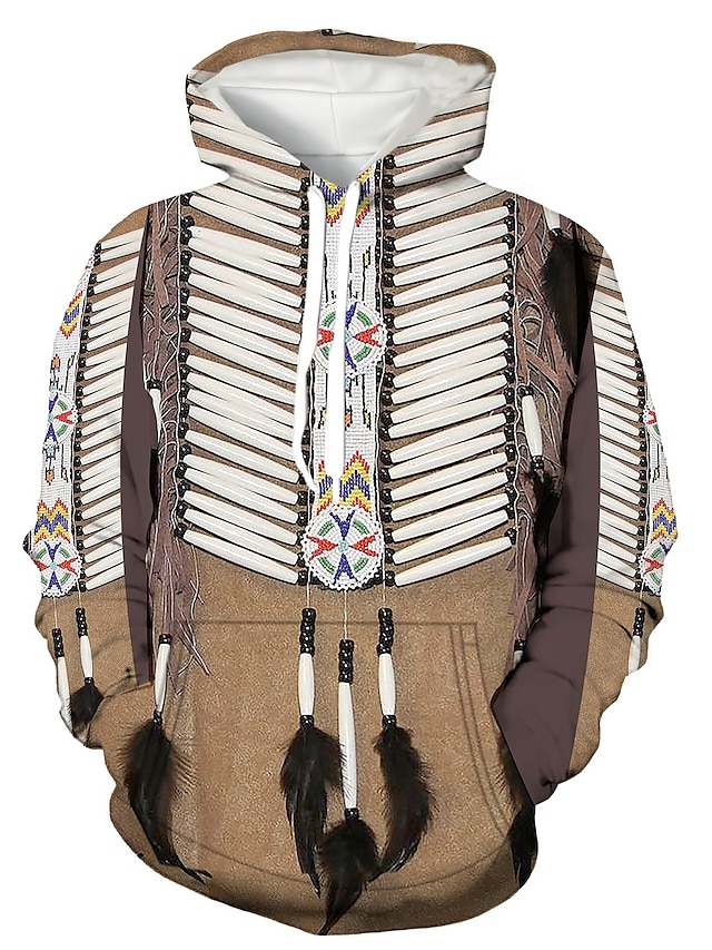  Homme Géométrique Tribal Sweat à capuche Sweats à Capuche Sweat-shirt Sweat à capuche manche longue Sweat à capuche Capuche Design 3D effet du quotidien Marron Kaki Designer
