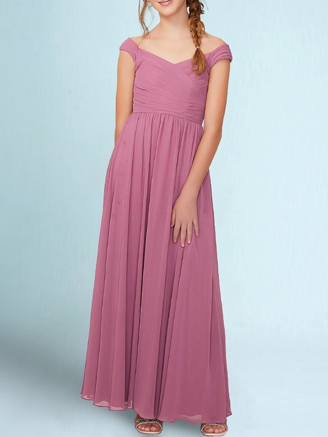 ALine Ankle Length V Neck Chiffon Junior Bridesmaid Dresses&Gowns With