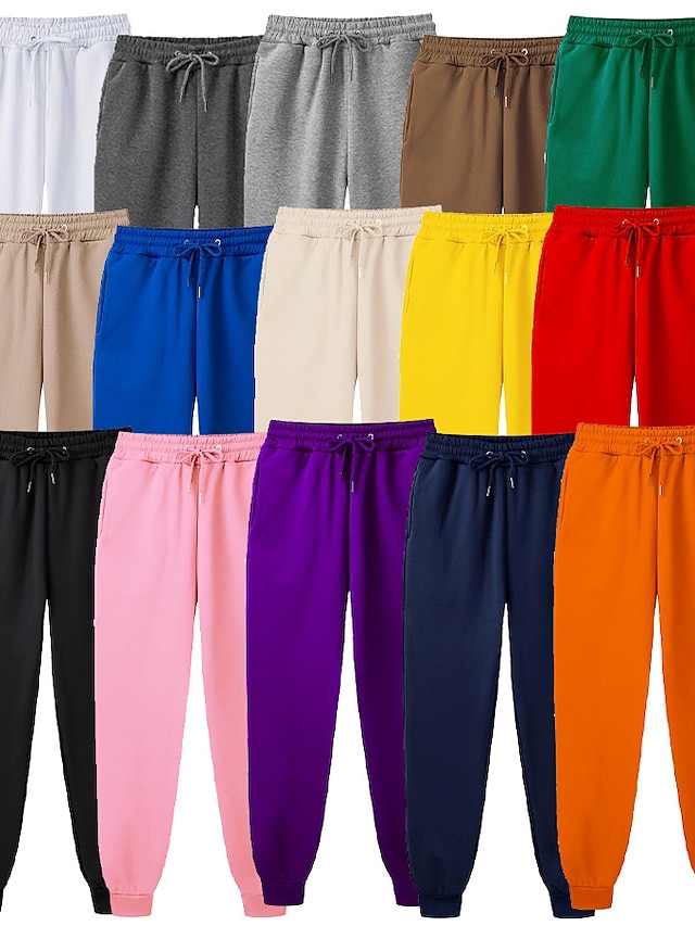  Men's Fleece Pants Sweatpants Joggers Elastic Drawstring Design Casual Sports & Outdoor Daily Comfort Soft Solid Color Navy Apricot Green S M L