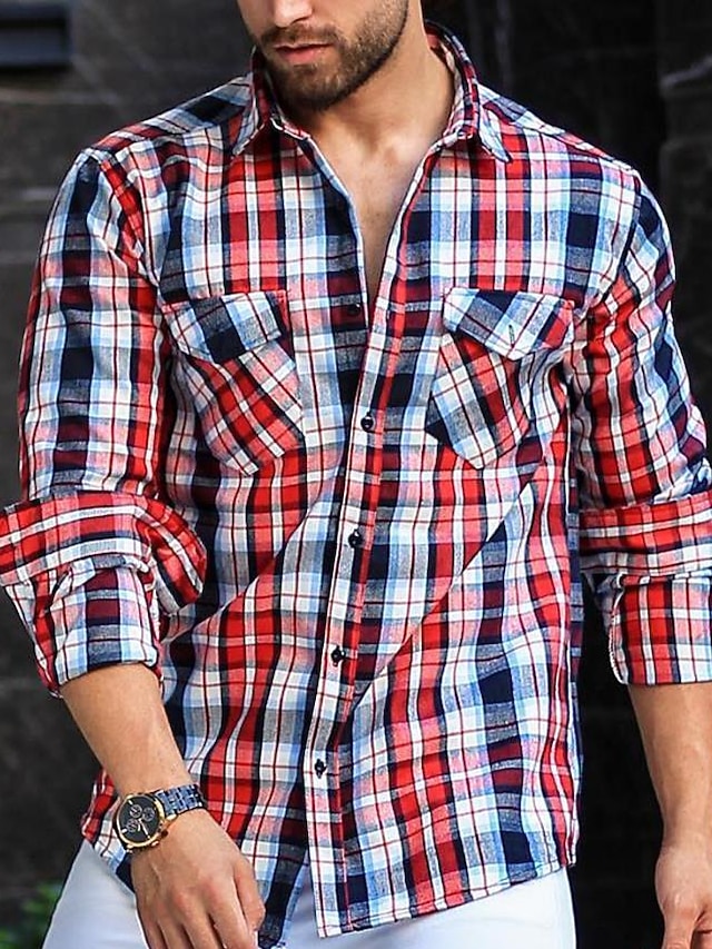 DOKKIA Herren Flanellhemd Langarm – Buffalo Plaid Kariert, Taillierte Passform, Aus Gebürsteter Baumwolle