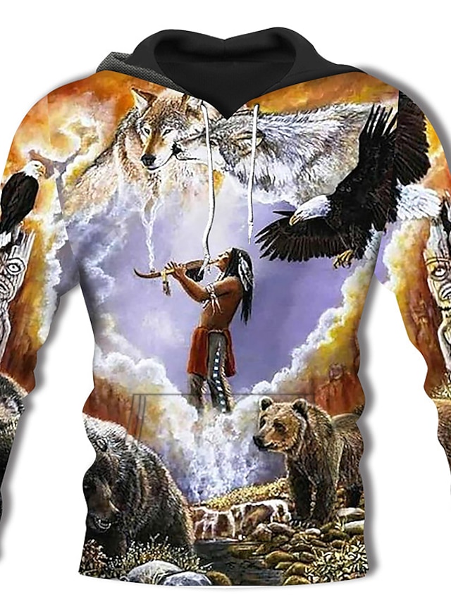  Homens Geométrica Tribal Moletom Moletons Moletom Manga Longa Moletom com capuz Com Capuz Designer Impressão 3D Diário Marron Cáqui Designer