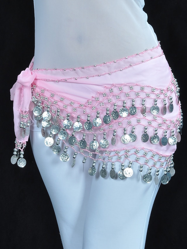 Belly Dance Hip Scarf Coin Beading Womens Training Chiffon Ballroom 2024 1049 5476