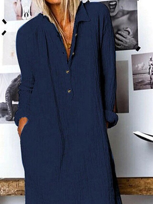 Women's Shirt Dress Casual Dress Cotton Linen Dress Cotton Blend Midi