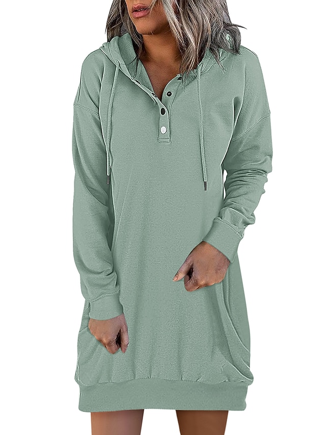 Women's Hoodie Dress Basic Button Black White Pink Solid Color Street