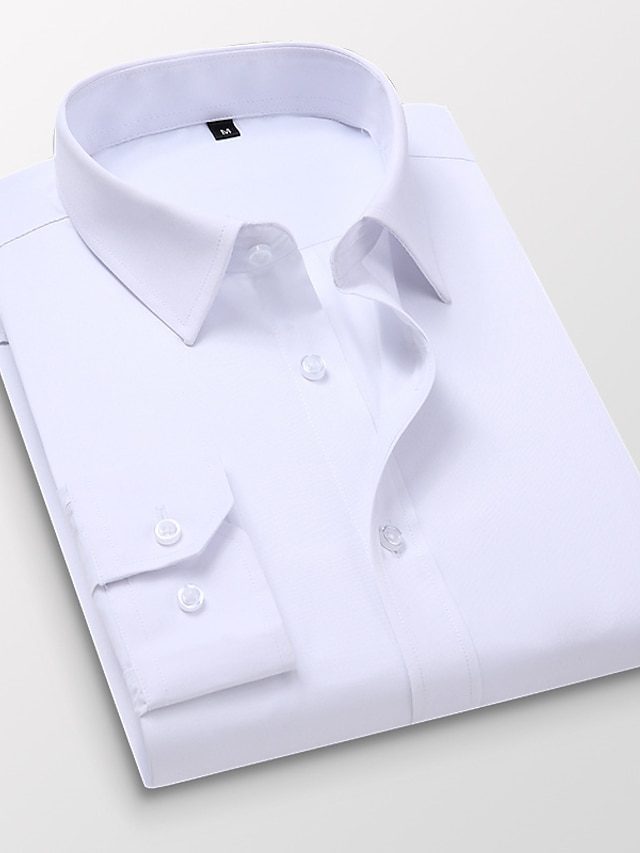  Men's Dress Shirt Button Up Shirt Collared Shirt Wine Black White Long Sleeve Plain Classic Collar Spring Fall Wedding Work Clothing Apparel
