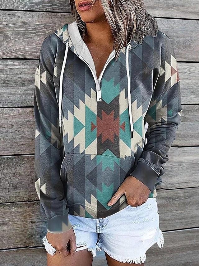 Women's Zip Up Hoodie Sweatshirt Hoodie Sweatshirt Pullover Geometric ...