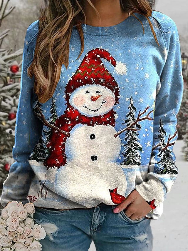 Women's Sweatshirt Pullover Christmas Red snowman Light blue snowman ...