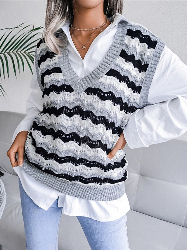 Women's Sweater Vest V Neck Cable Knit Acrylic Knitted Fall Winter