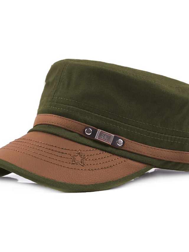  Men's Military Cap Cadet Hat Black Army Green Cotton Pure Color Daily Stylish Street Dailywear Color Block Portable
