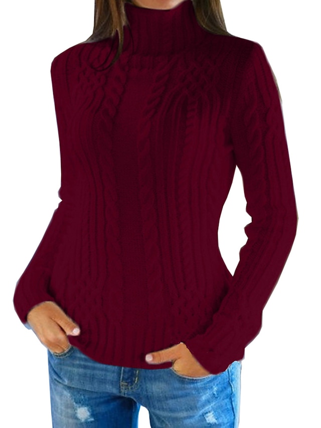 Women's Pullover Sweater Jumper Turtleneck Cable Knit Knitted Fall ...