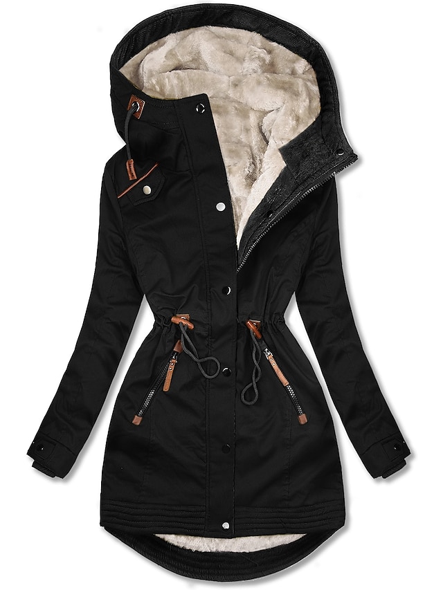  Damen Winterjacke warm halten Zip Knopf Innenfutter aus Fleece Brautkleider schlicht Streetstyle Glatt Strasse Casual Täglich Reisverschluss Standard Kapuzenpullover Regular Fit Langarm Oberbekleidung